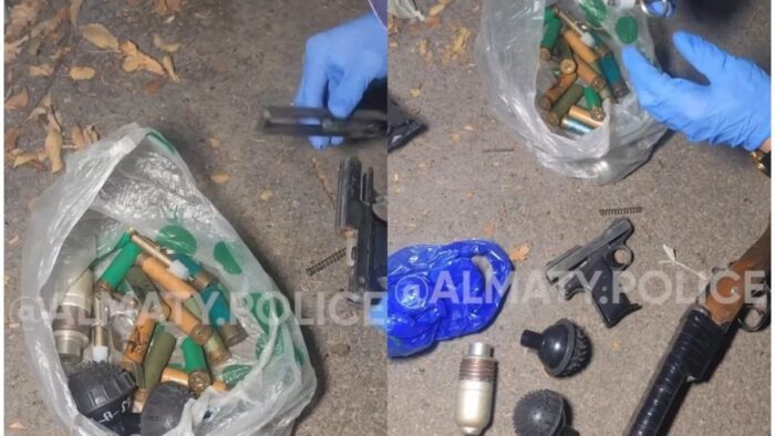 В Алматы в тайнике нашли обрез, пистолет и гранаты